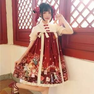 Chinese Qin Style Lolita Cat Lantern Show Dress OP